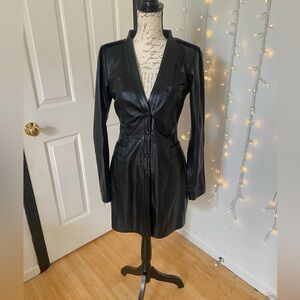 Real leather black coat dress
